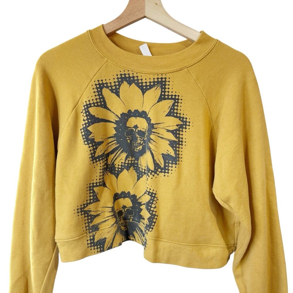 Daisy Crop Women Small Yellow Skull Sunflower Daisy Crop Top